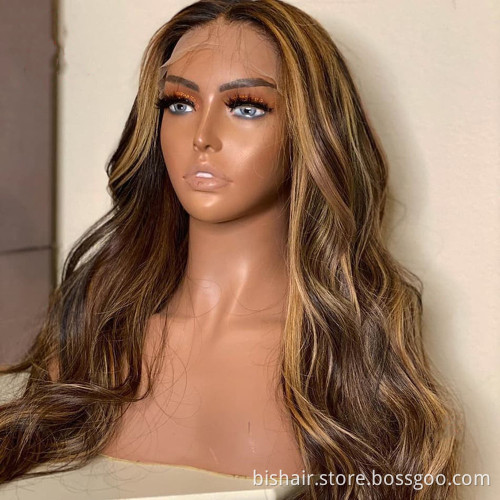 BIS Wholesale 4/27 Highlight Body Wave Human Hair Wig Honey Blonde Lace Front Wigs For Black Women with 4x4 Lace Wigs
